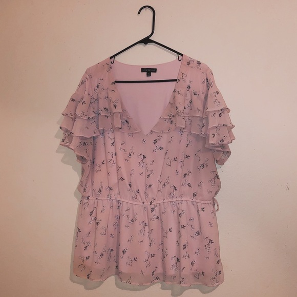 Pink Ruffled Peplum Blouse Lane Bryant Plus 18 - Picture 2 of 3